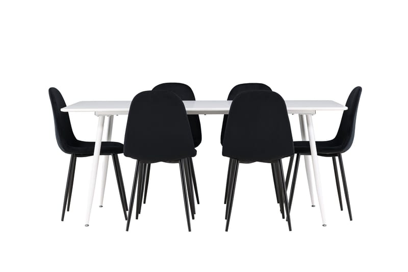 Silar Spisegruppe 180 cm Rektangulær med 6 Polar stole - Hvit/Svart - Møbler - Borde - Spisebordssæt