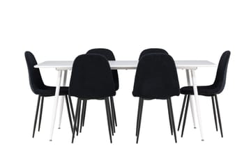 Silar Spisegruppe 180 cm Rektangulær med 6 Polar stole - Hvit/Svart - Møbler - Borde - Spisebordssæt