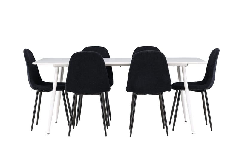 Silar Spisegruppe 180 cm Rektangulær med 6 Polar stole - Hvit/Svart - Møbler - Borde - Spisebordssæt