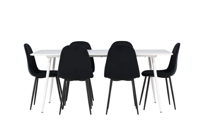 Silar Spisegruppe 180 cm Rektangulær med 6 Polar stole - Hvit/Svart - Møbler - Borde - Spisebordssæt