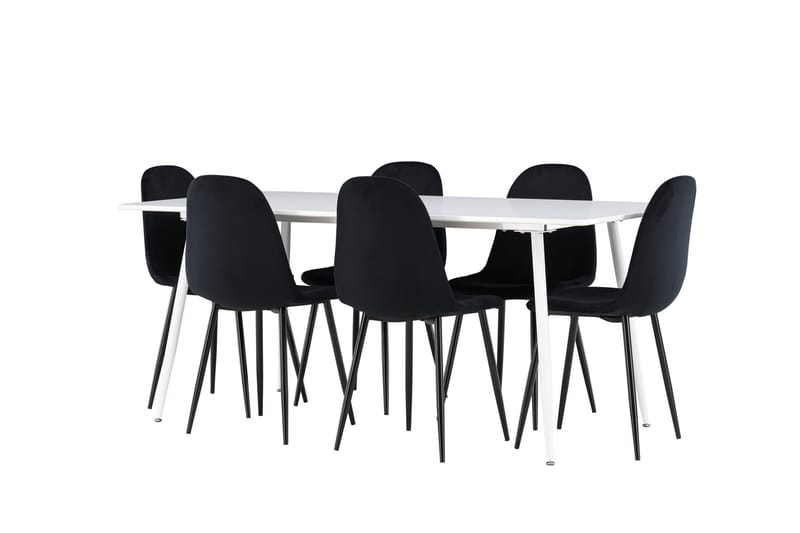 Silar Spisegruppe 180 cm Rektangulær med 6 Polar stole - Hvit/Svart - Møbler - Borde - Spisebordssæt