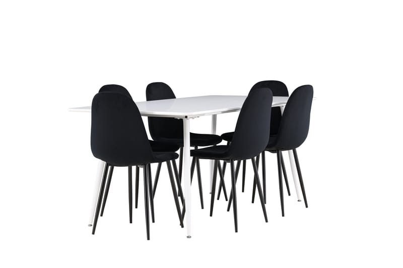 Silar Spisegruppe 180 cm Rektangulær med 6 Polar stole - Hvit/Svart - Møbler - Borde - Spisebordssæt