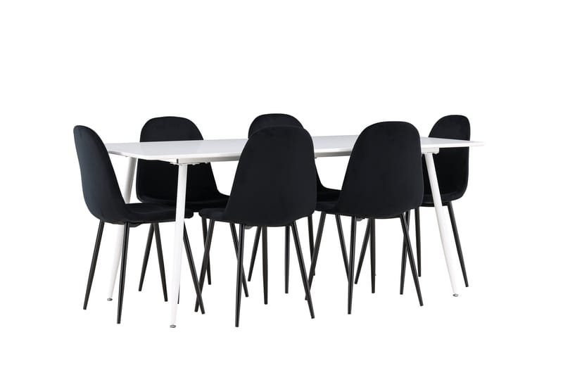 Silar Spisegruppe 180 cm Rektangulær med 6 Polar stole - Hvit/Svart - Møbler - Borde - Spisebordssæt