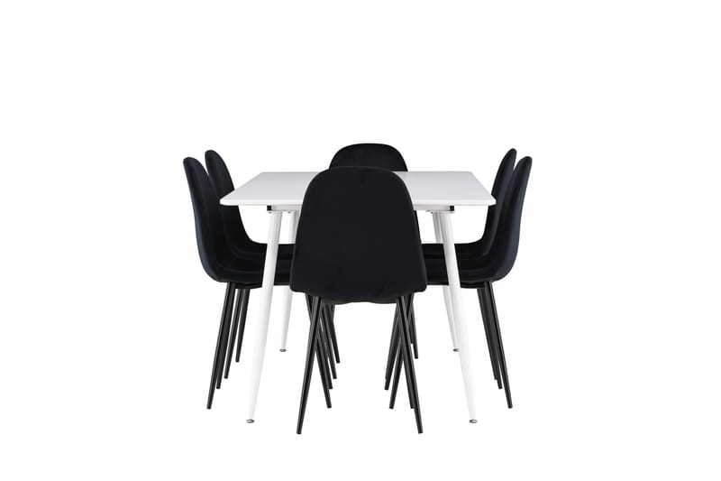 Silar Spisegruppe 180 cm Rektangulær med 6 Polar stole - Hvit/Svart - Møbler - Borde - Spisebordssæt