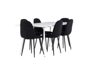 Silar Spisegruppe 180 cm Rektangulær med 6 Polar stole - Hvit/Svart - Møbler - Borde - Spisebordssæt