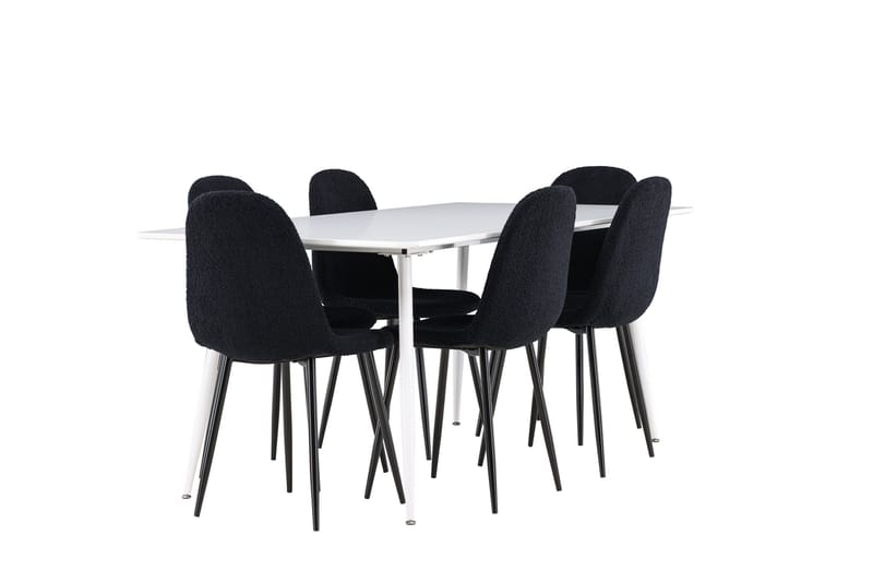 Silar Spisegruppe 180 cm Rektangulær med 6 Polar stole - Hvit/Svart - Møbler - Borde - Spisebordssæt