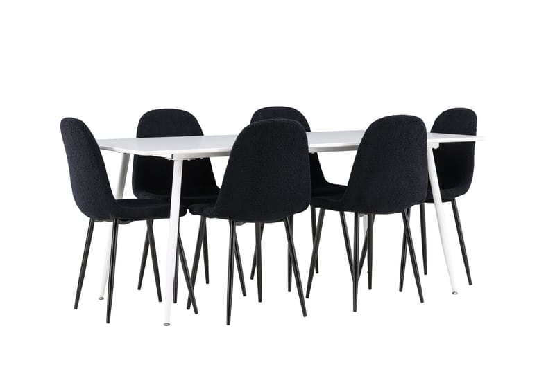 Silar Spisegruppe 180 cm Rektangulær med 6 Polar stole - Hvit/Svart - Møbler - Borde - Spisebordssæt