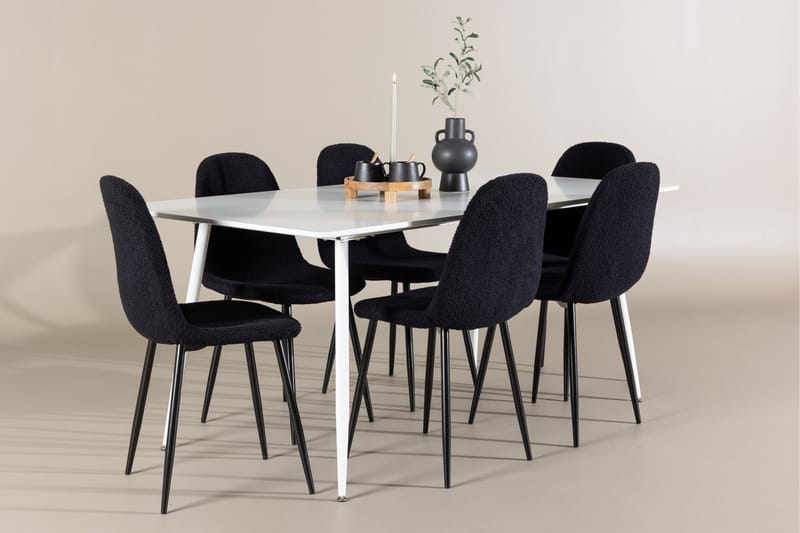 Silar Spisegruppe 180 cm Rektangulær med 6 Polar stole - Hvit/Svart - Møbler - Borde - Spisebordssæt