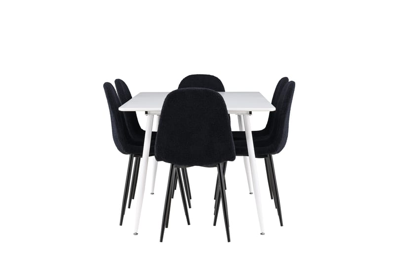 Silar Spisegruppe 180 cm Rektangulær med 6 Polar stole - Hvit/Svart - Møbler - Borde - Spisebordssæt