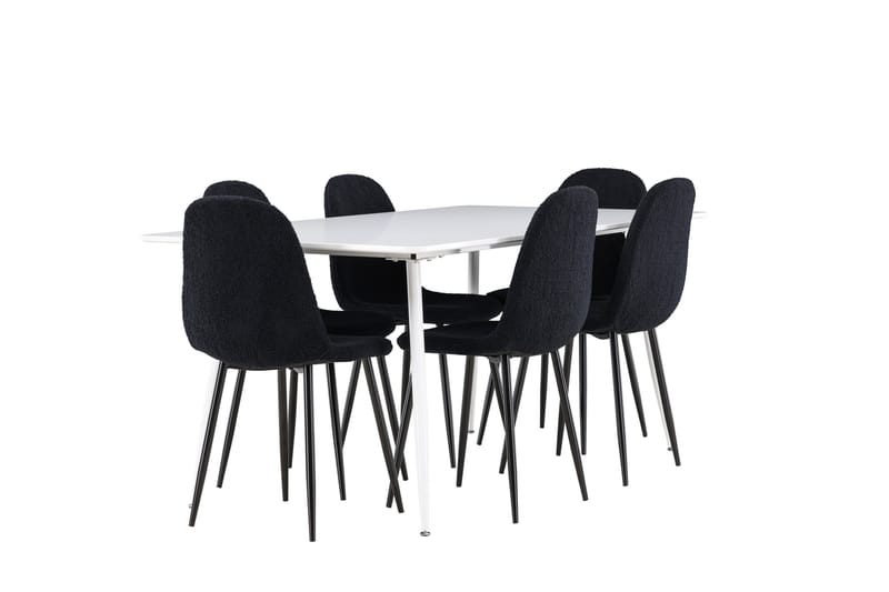 Silar Spisegruppe 180 cm Rektangulær med 6 Polar stole - Hvit/Svart - Møbler - Borde - Spisebordssæt