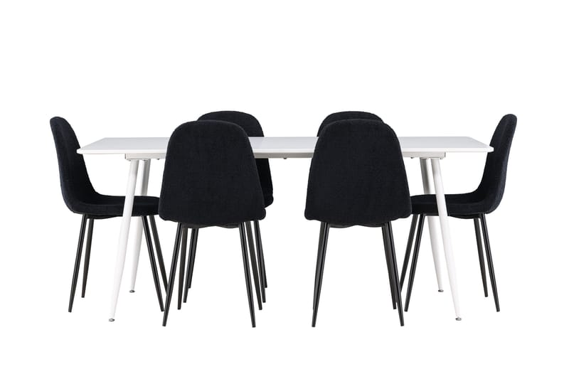 Silar Spisegruppe 180 cm Rektangulær med 6 Polar stole - Hvit/Svart - Møbler - Borde - Spisebordssæt