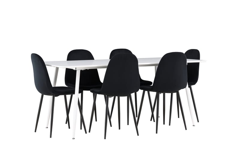 Silar Spisegruppe 180 cm Rektangulær med 6 Polar stole - Hvit/Svart - Møbler - Borde - Spisebordssæt