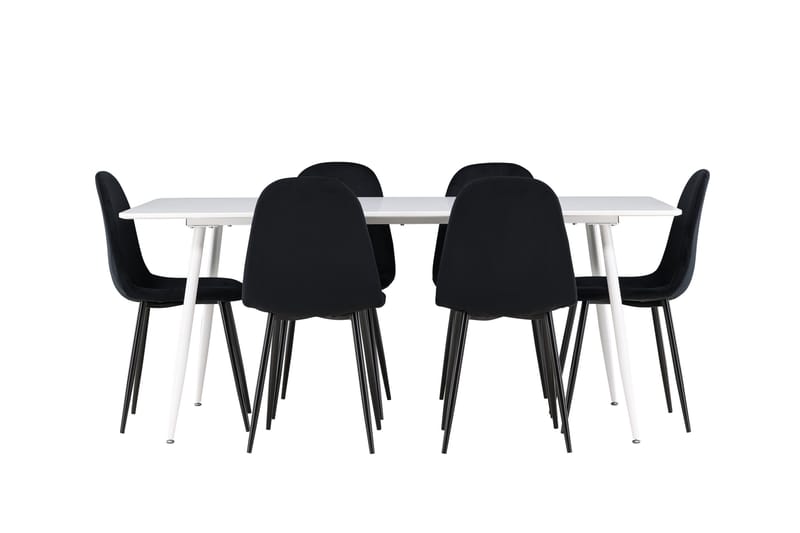 Silar Spisegruppe 180 cm Rektangulær med 6 Polar stole - Hvit/Svart - Møbler - Borde - Spisebordssæt
