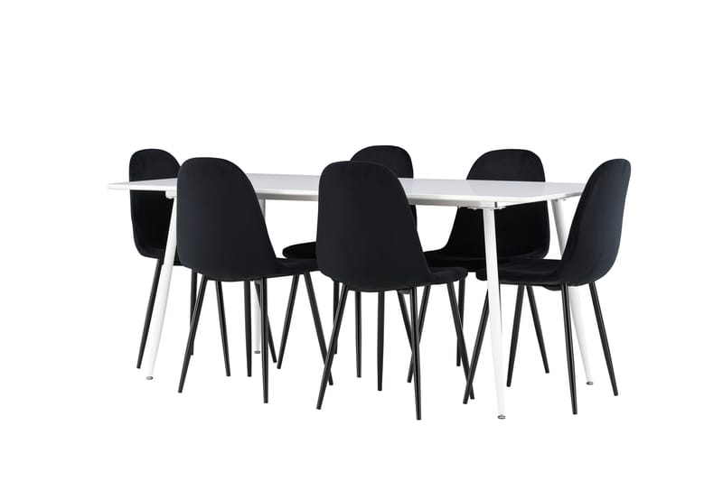 Silar Spisegruppe 180 cm Rektangulær med 6 Polar stole - Hvit/Svart - Møbler - Borde - Spisebordssæt