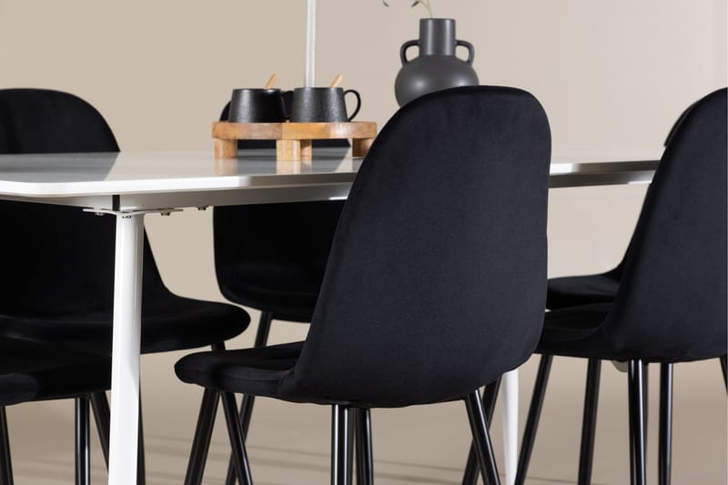Silar Spisegruppe 180 cm Rektangulær med 6 Polar stole - Hvit/Svart - Møbler - Borde - Spisebordssæt