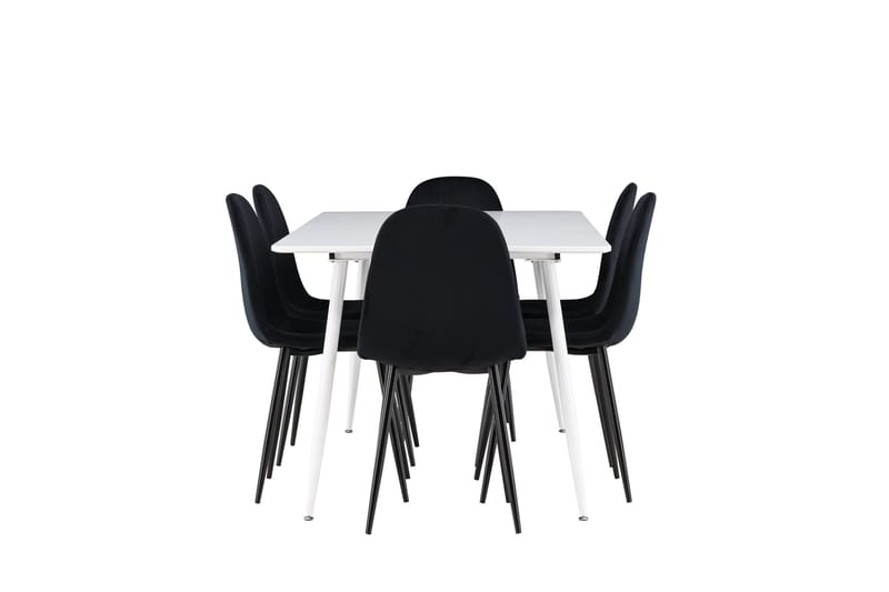 Silar Spisegruppe 180 cm Rektangulær med 6 Polar stole - Hvit/Svart - Møbler - Borde - Spisebordssæt