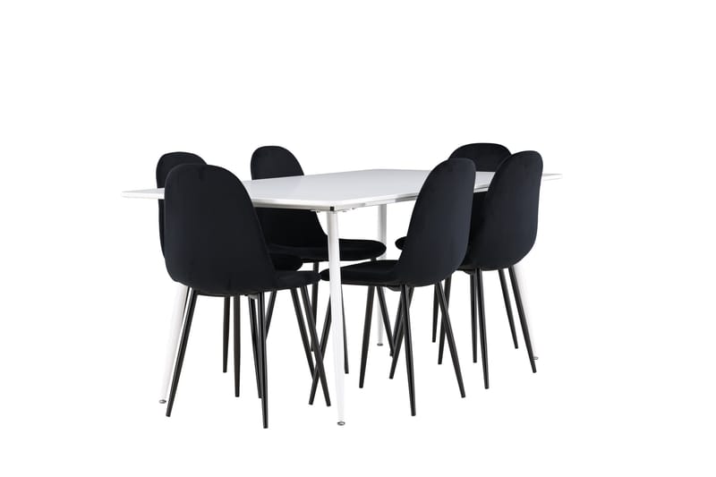 Silar Spisegruppe 180 cm Rektangulær med 6 Polar stole - Hvit/Svart - Møbler - Borde - Spisebordssæt