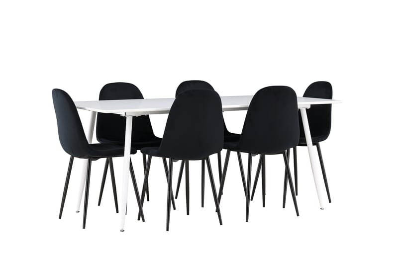 Silar Spisegruppe 180 cm Rektangulær med 6 Polar stole - Hvit/Svart - Møbler - Borde - Spisebordssæt