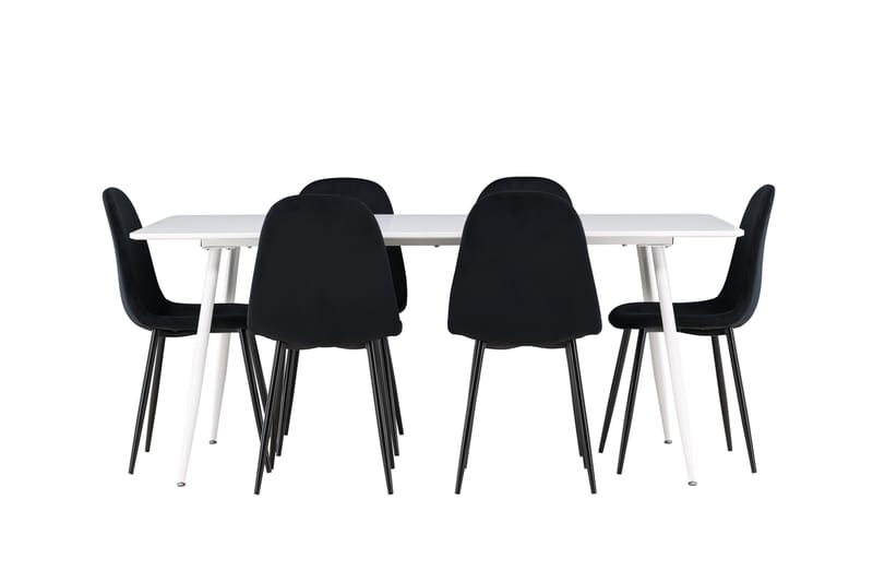 Silar Spisegruppe 180 cm Rektangulær med 6 Polar stole - Hvit/Svart - Møbler - Borde - Spisebordssæt