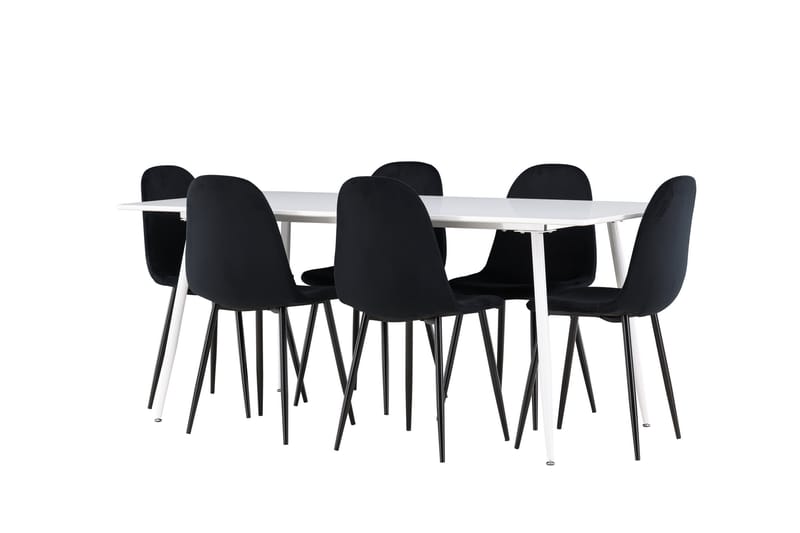 Silar Spisegruppe 180 cm Rektangulær med 6 Polar stole - Hvit/Svart - Møbler - Borde - Spisebordssæt