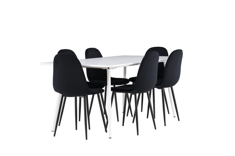 Silar Spisegruppe 180 cm Rektangulær med 6 Polar stole - Hvit/Svart - Møbler - Borde - Spisebordssæt