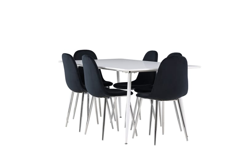 Silar Spisegruppe 180 cm Rektangulær med 6 Polar stole - Hvit/Svart - Møbler - Borde - Spisebordssæt
