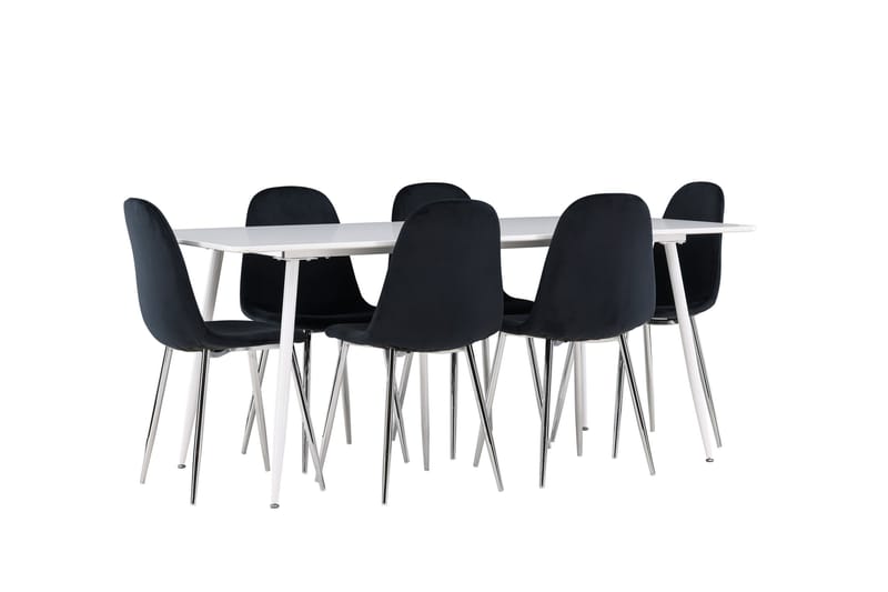 Silar Spisegruppe 180 cm Rektangulær med 6 Polar stole - Hvit/Svart - Møbler - Borde - Spisebordssæt