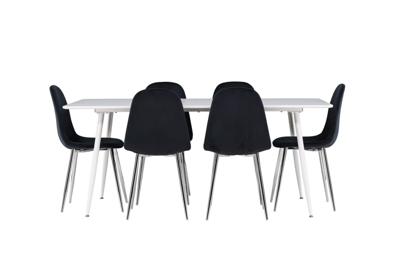 Silar Spisegruppe 180 cm Rektangulær med 6 Polar stole - Hvit/Svart - Møbler - Borde - Spisebordssæt