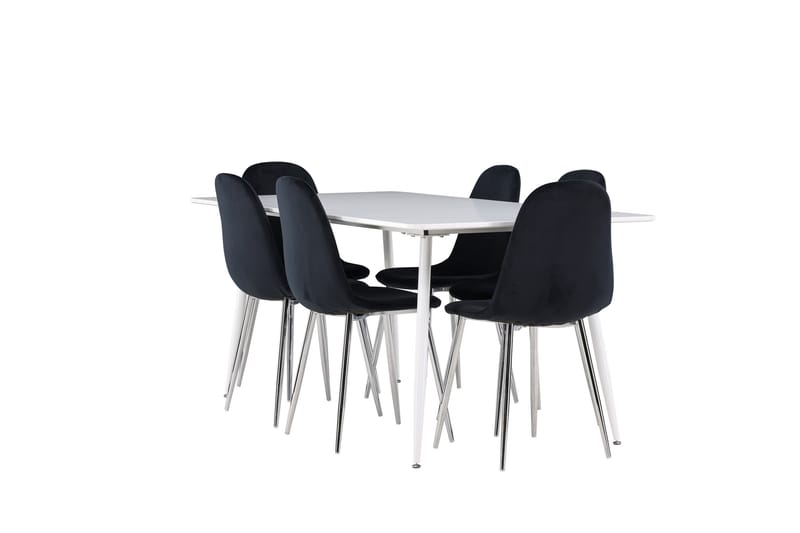 Silar Spisegruppe 180 cm Rektangulær med 6 Polar stole - Hvit/Svart - Møbler - Borde - Spisebordssæt