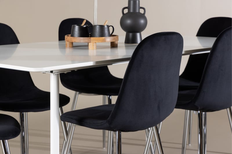 Silar Spisegruppe 180 cm Rektangulær med 6 Polar stole - Hvit/Svart - Møbler - Borde - Spisebordssæt