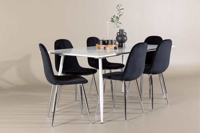 Silar Spisegruppe 180 cm Rektangulær med 6 Polar stole - Hvit/Svart - Møbler - Borde - Spisebordssæt