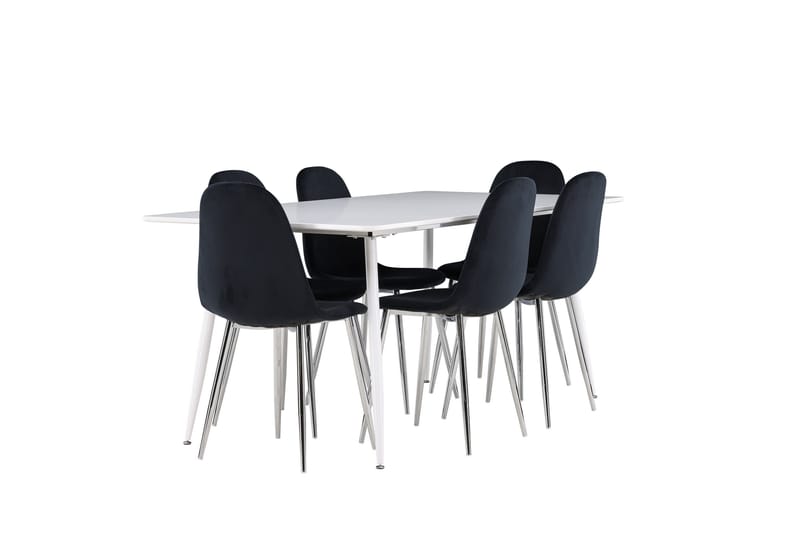 Silar Spisegruppe 180 cm Rektangulær med 6 Polar stole - Hvit/Svart - Møbler - Borde - Spisebordssæt