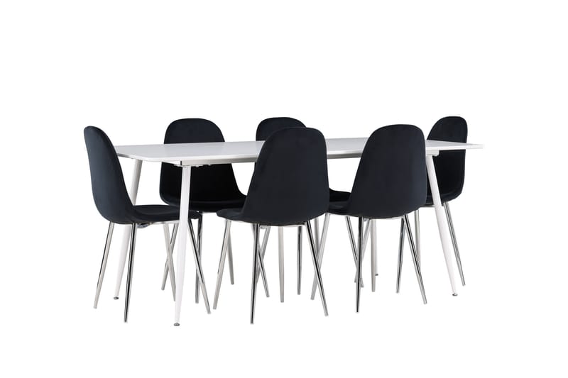 Silar Spisegruppe 180 cm Rektangulær med 6 Polar stole - Hvit/Svart - Møbler - Borde - Spisebordssæt