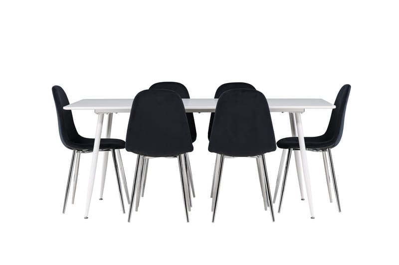 Silar Spisegruppe 180 cm Rektangulær med 6 Polar stole - Hvit/Svart - Møbler - Borde - Spisebordssæt