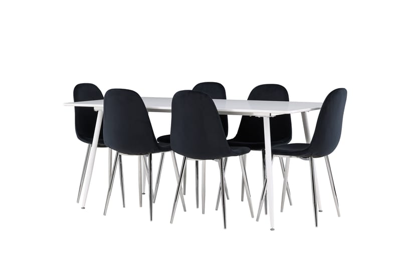 Silar Spisegruppe 180 cm Rektangulær med 6 Polar stole - Hvit/Svart - Møbler - Borde - Spisebordssæt