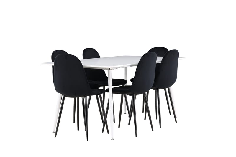 Silar Spisegruppe 180 cm Rektangulær med 6 Polar stole - Hvit/Svart - Møbler - Borde - Spisebordssæt