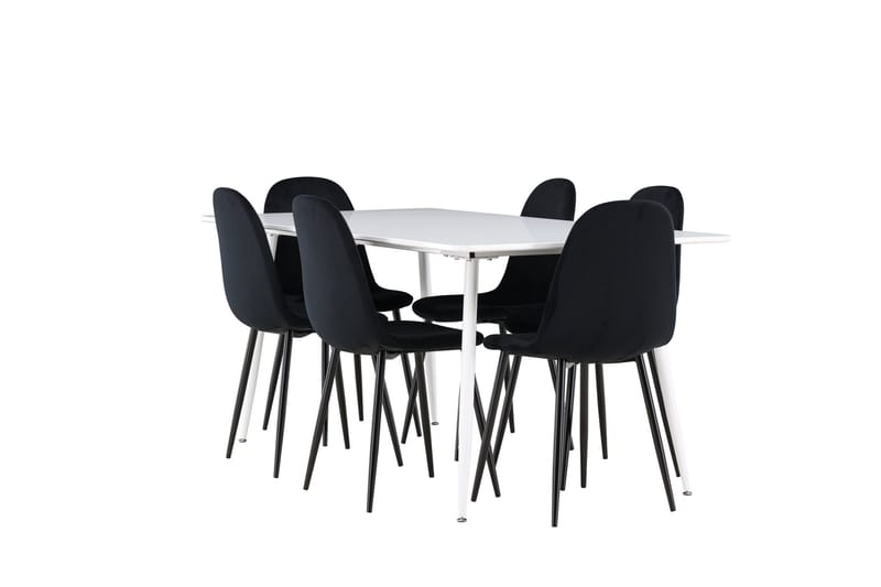 Silar Spisegruppe 180 cm Rektangulær med 6 Polar stole - Hvit/Svart - Møbler - Borde - Spisebordssæt