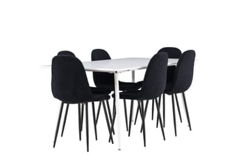 Silar Spisegruppe 180 cm Rektangulær med 6 Polar stole - Hvit/Svart - Møbler - Borde - Spisebordssæt