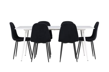 Silar Spisegruppe 180 cm Rektangulær med 6 Polar stole - Hvit/Svart - Møbler - Borde - Spisebordssæt