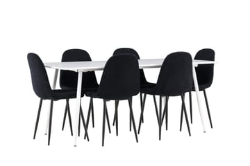 Silar Spisegruppe 180 cm Rektangulær med 6 Polar stole - Hvit/Svart - Møbler - Borde - Spisebordssæt