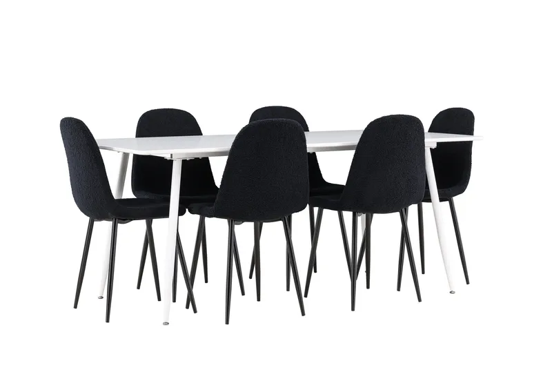 Silar Spisegruppe 180 cm Rektangulær med 6 Polar stole - Hvit/Svart - Møbler - Borde - Spisebordssæt