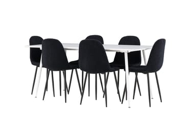 Silar Spisegruppe 180 cm Rektangulær med 6 Polar stole - Hvit/Svart - Møbler - Borde - Spisebordssæt