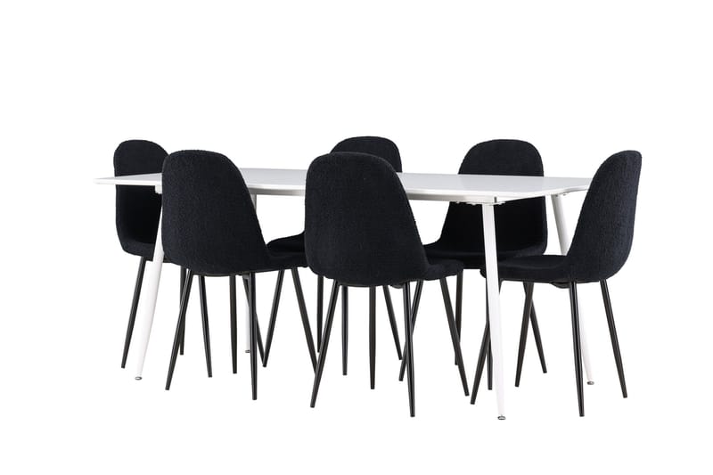 Silar Spisegruppe 180 cm Rektangulær med 6 Polar stole - Hvit/Svart - Møbler - Borde - Spisebordssæt