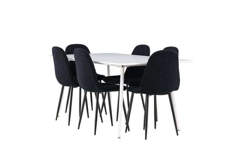 Silar Spisegruppe 180 cm Rektangulær med 6 Polar stole, Hvit/Svart