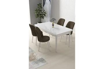 Sivaji Spisegruppe 4-personers - Hvid/Brun - Møbler - Borde - Spisebordssæt