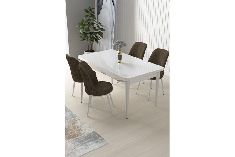 Sivaji Spisegruppe 4-personers - Hvid/Brun - Møbler - Borde - Spisebordssæt