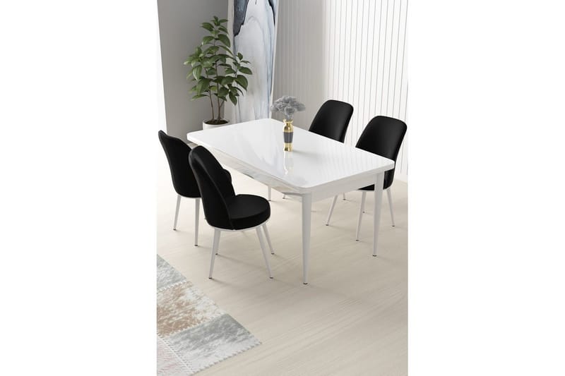 Sivaji Spisegruppe 4-personers - Hvid/Sort - Møbler - Borde - Spisebordssæt