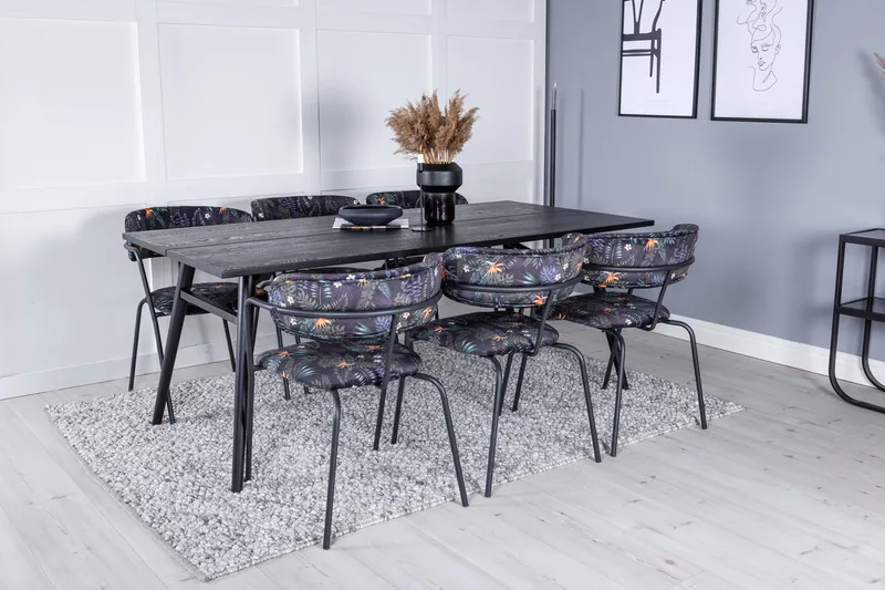 Sleek Spisebord 195 cm med Udtræk og 6 Arrow Lænestole