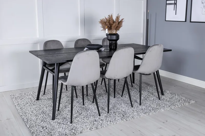 Sleek spisebord 195 cm med udtræk og 6 Polar køkkenstole