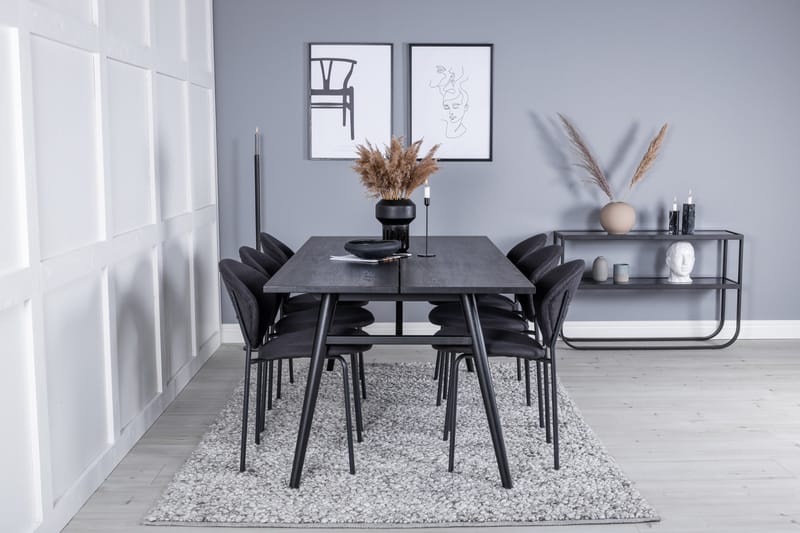 Sleek Spisebordssæt Udvideligt 195 cm Rektangulær med 6 Vault Stole, Svart